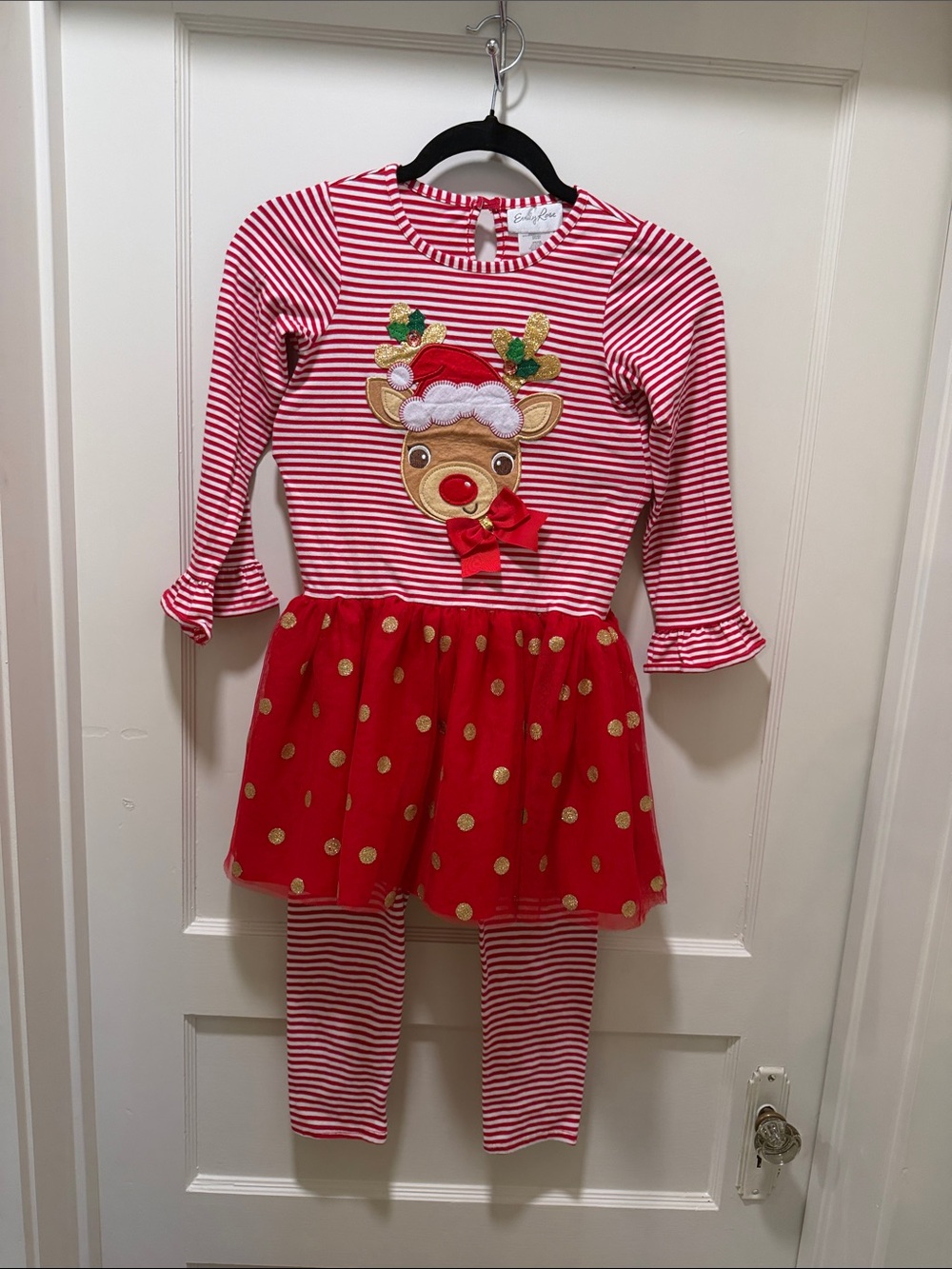Emily Rose Red and White Striped Reindeer Holiday Matching Set